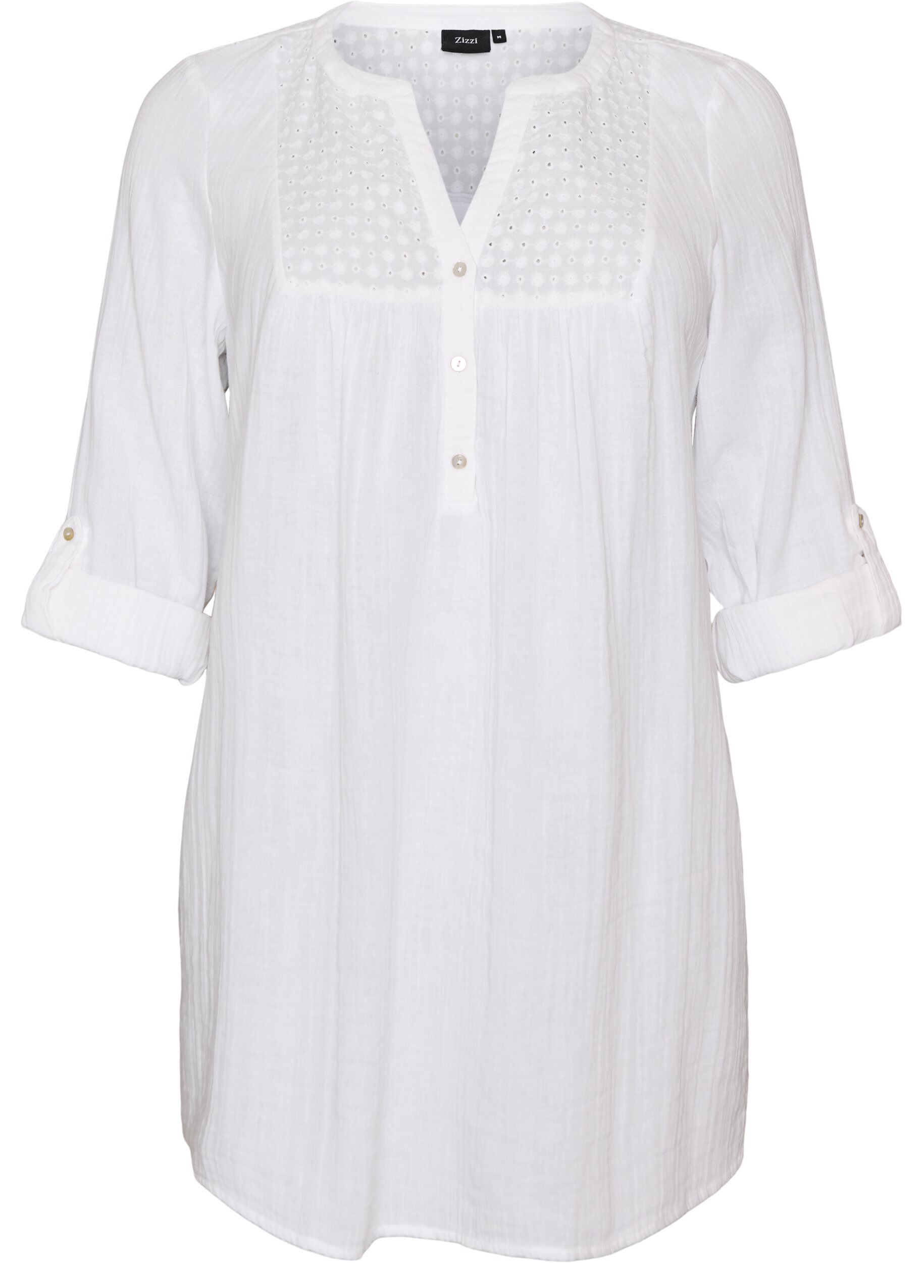 ZizziKatoenen mousseline tuniek met broderie anglaise, Wit, Packshot image number 0