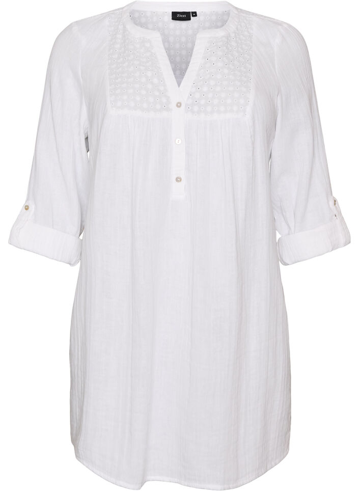 Katoenen mousseline tuniek met broderie anglaise, Wit, Packshot image number 0