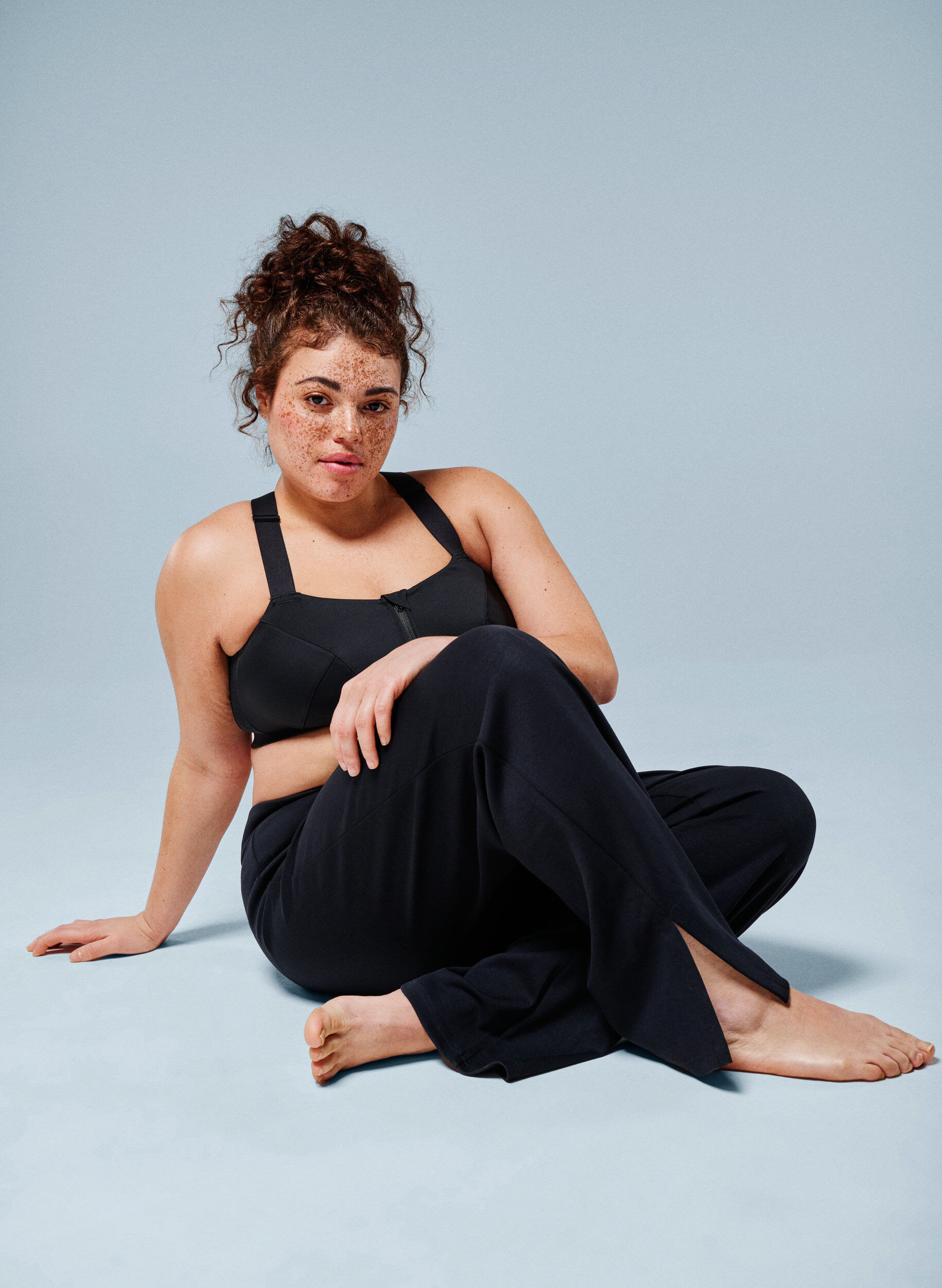 Flare jerseybroek met splitten en hoge taille