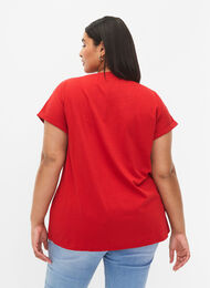 T-shirt met korte mouwen van katoenmix, Tango Red, Model