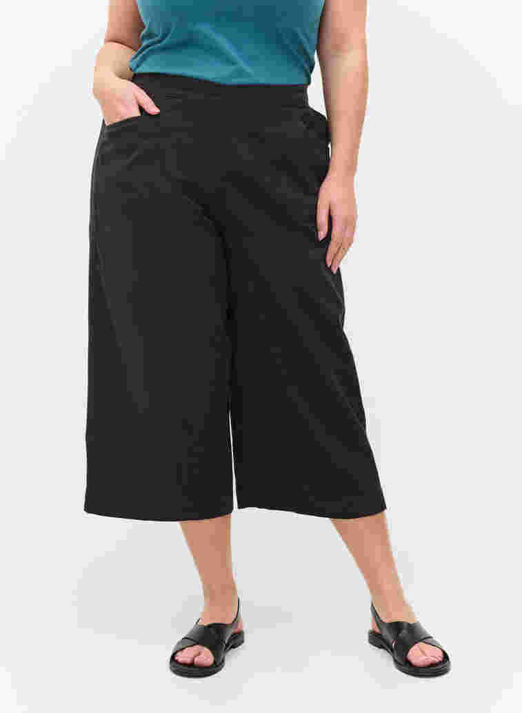 Losse culotte broek in katoen, Black, Model image number 1