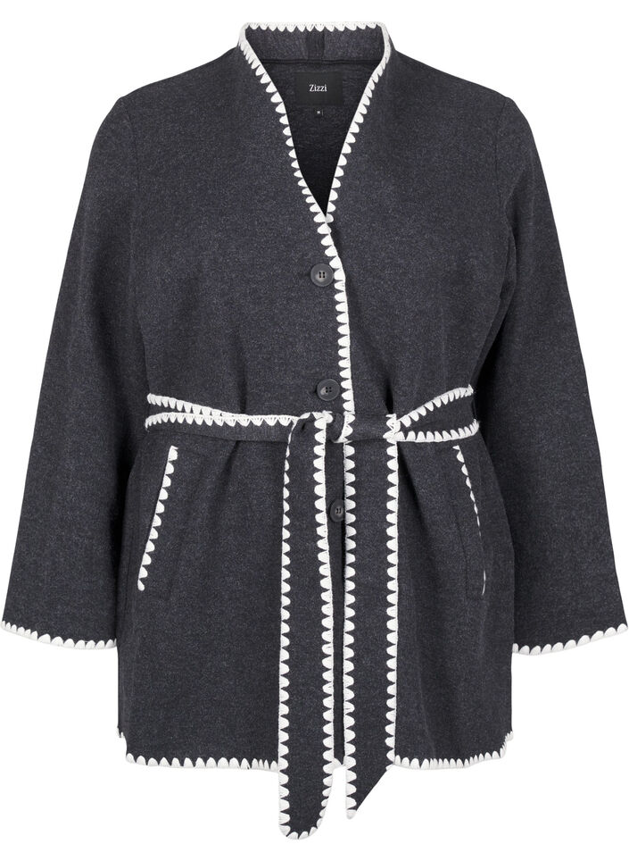 Jas met contrastkleurige randen, Dark Grey Melange, Packshot image number 0