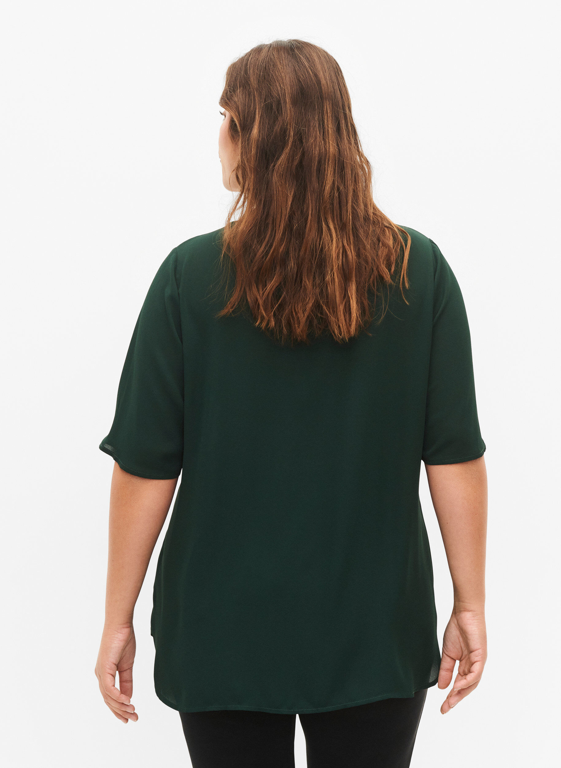 Zizzi V-hals blouse met rits, Scarab, Model image number 1