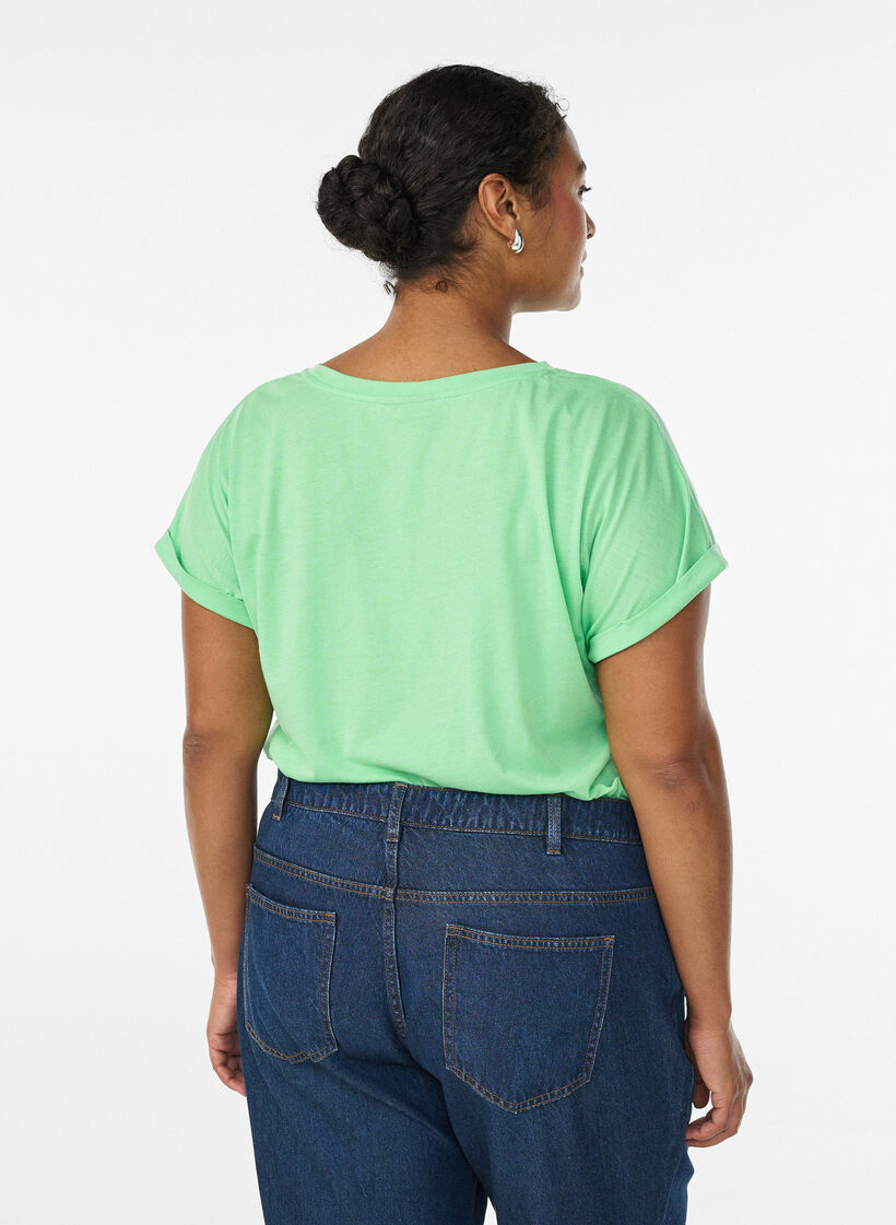 T-shirt met korte mouwen van katoenmix, Groen, Model image number 2