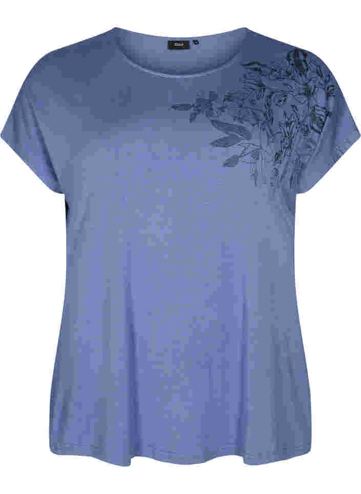 Viscose t-shirt met korte mouwen en bloemenprint, Coastal Fjord Flower, Packshot image number 0