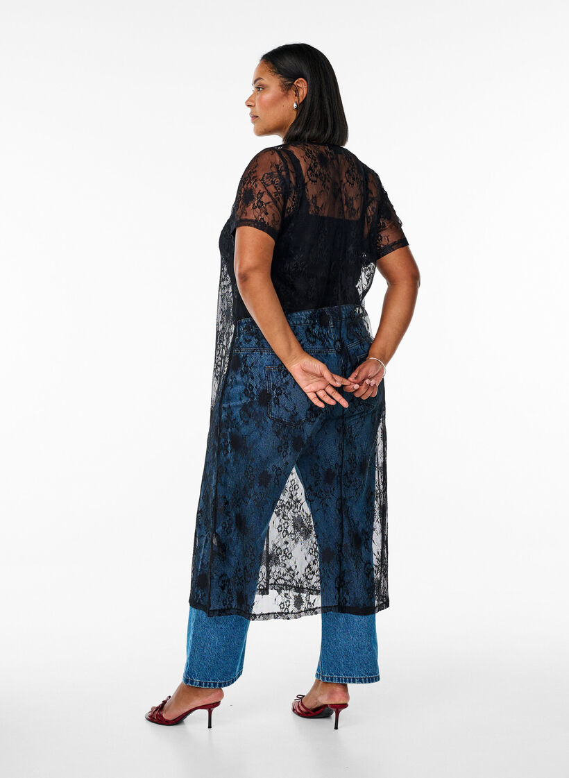 A-lijn jurk met een halflange kanten lengte, Black, Model image number 1