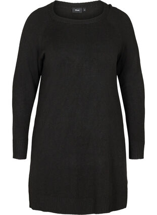 Gebreide jurk met ronde hals en lange mouwen, Black, Packshot image number 0