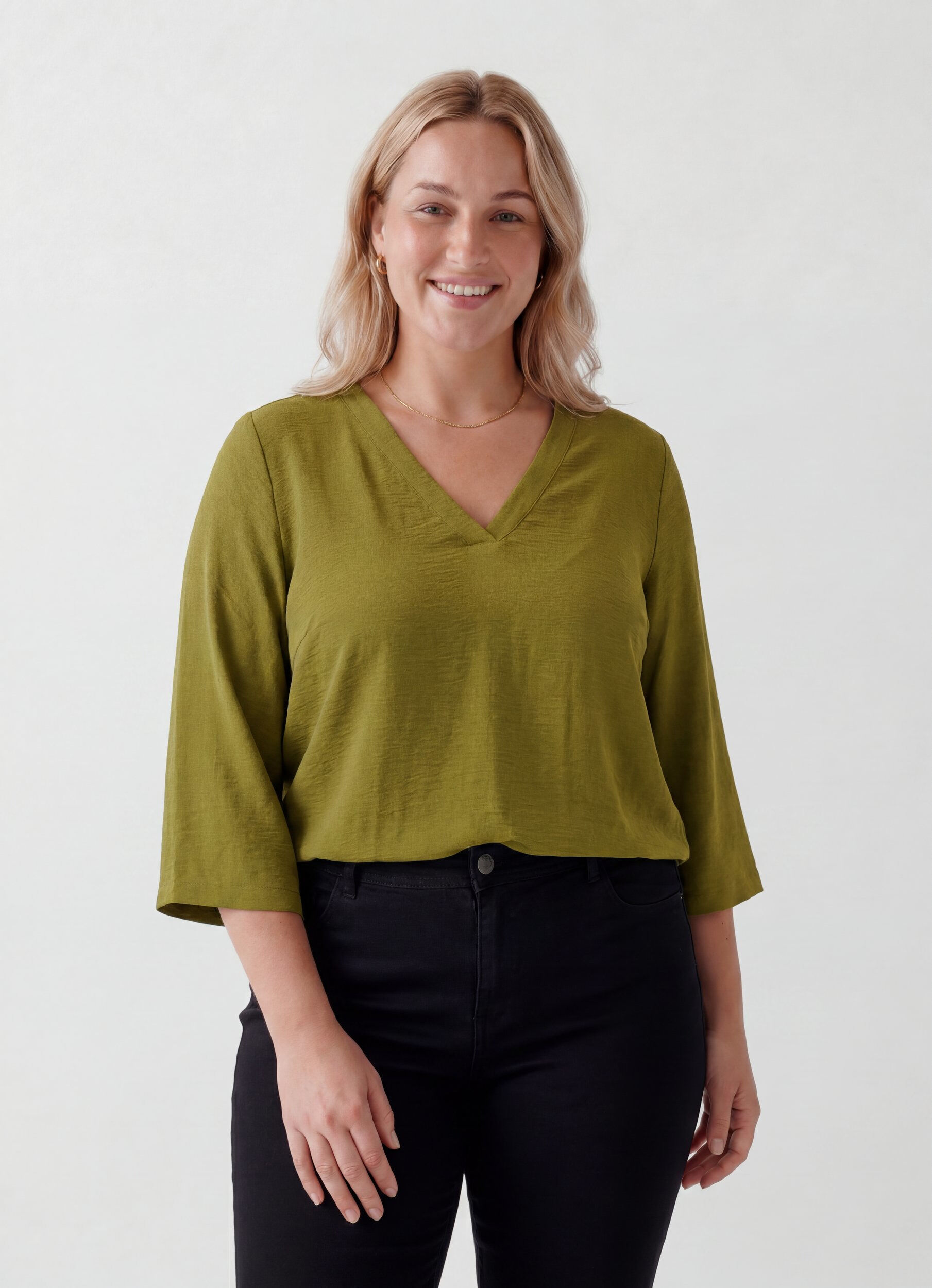 Blouse met 3/4 mouwen, Groen, Model