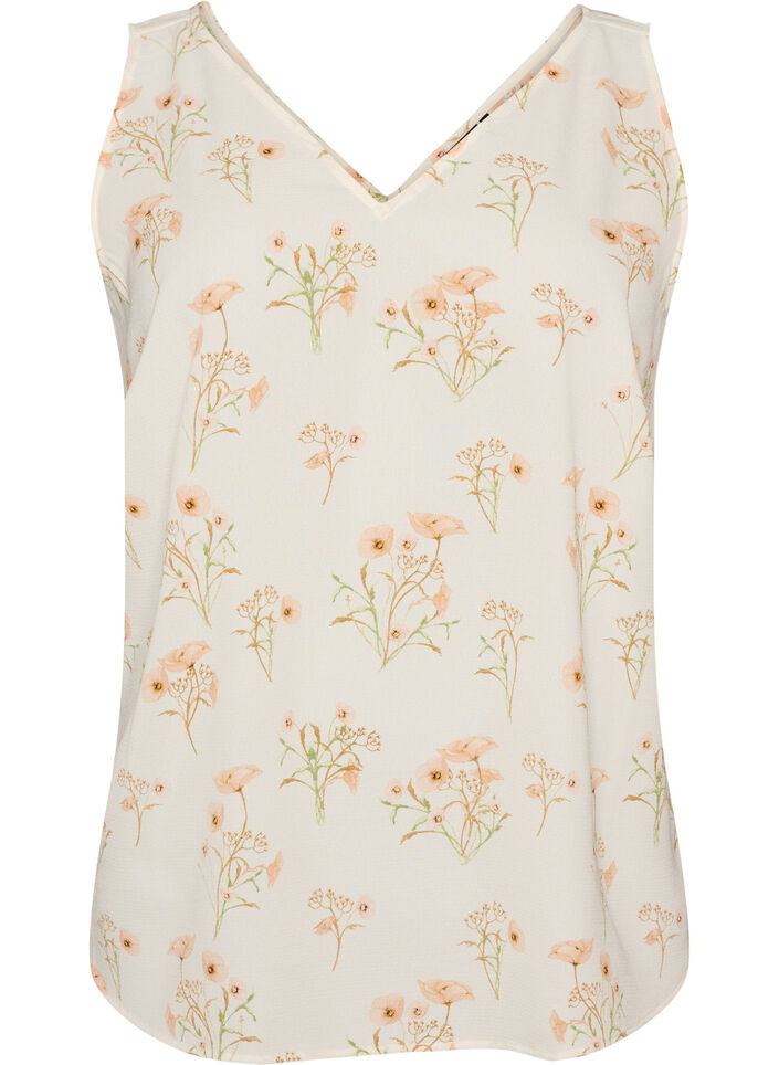 Top met print en V-hals, Wit, Packshot image number 0