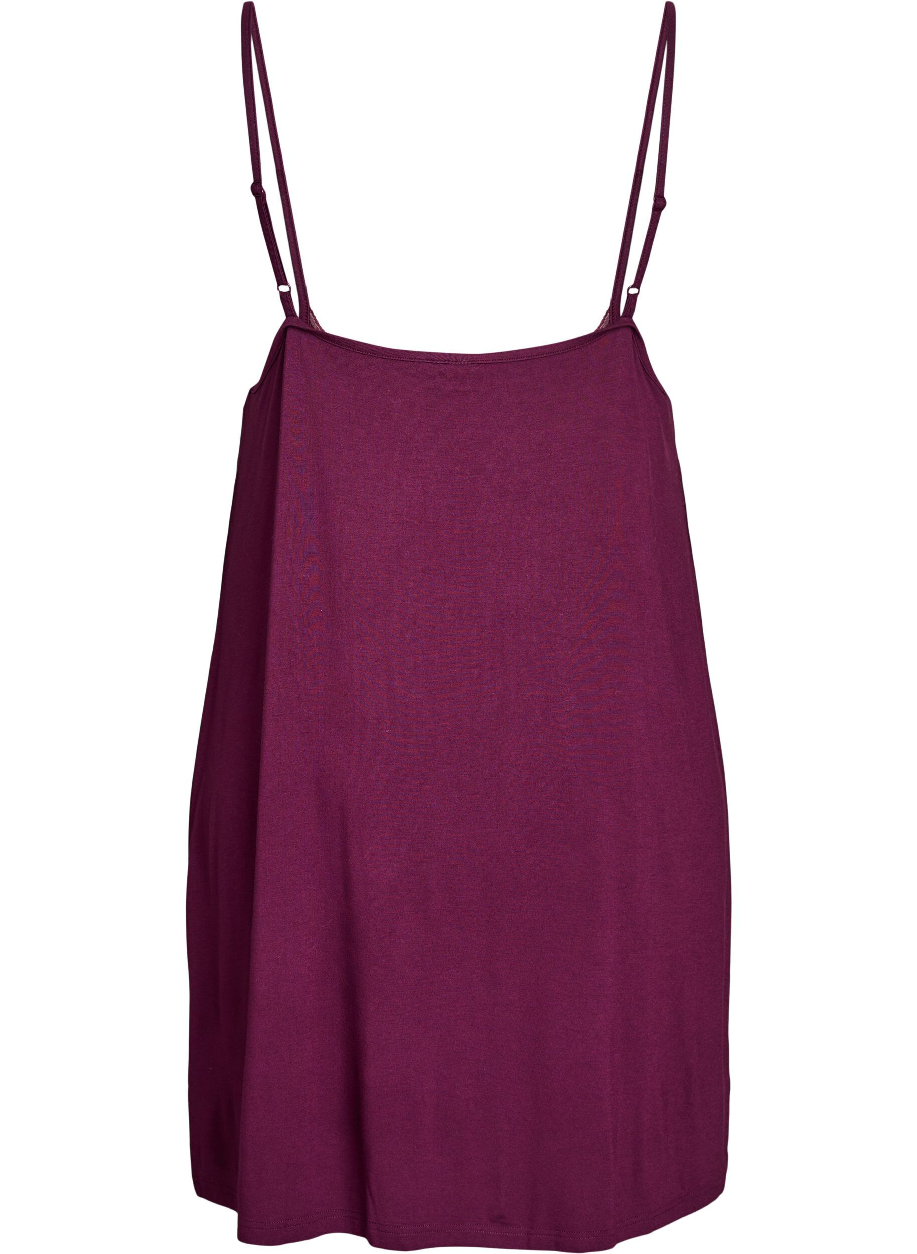 Zizzi Nachtjapon van viscose met kanten randje, Donker Bordeaux, Packshot image number 1