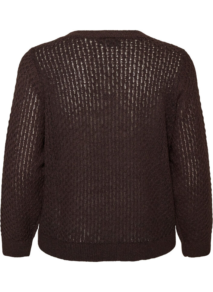 Gebreide blouse met een opengewerkt structuurpatroon, Bruin, Packshot image number 1