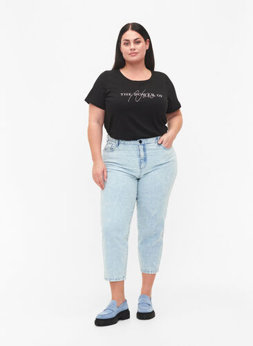 Cropped Mille mom jeans met print, Light blue denim, Model image number 0