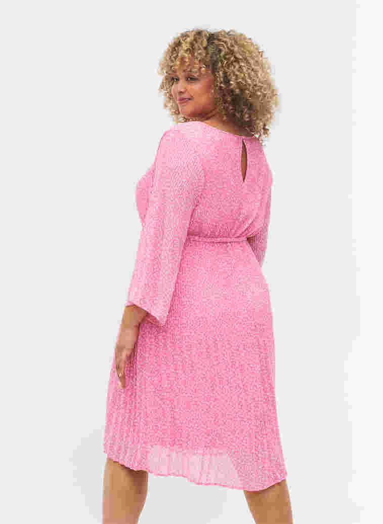 Geplooide jurk met strikceintuur, Pink Ditzy Flower, Model
