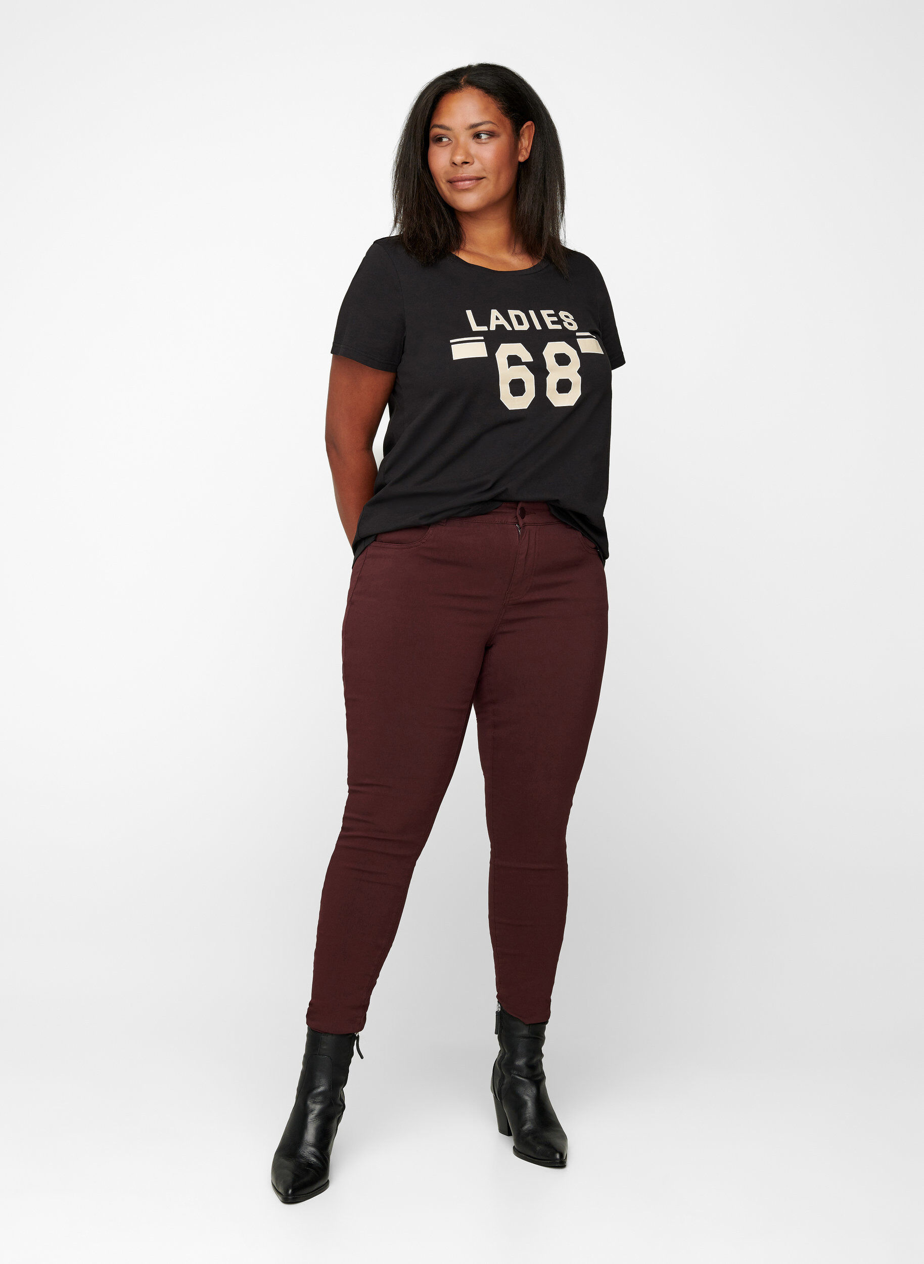 ZizziSlim fit broek met zakken, Donker Bordeaux, Model image number 0