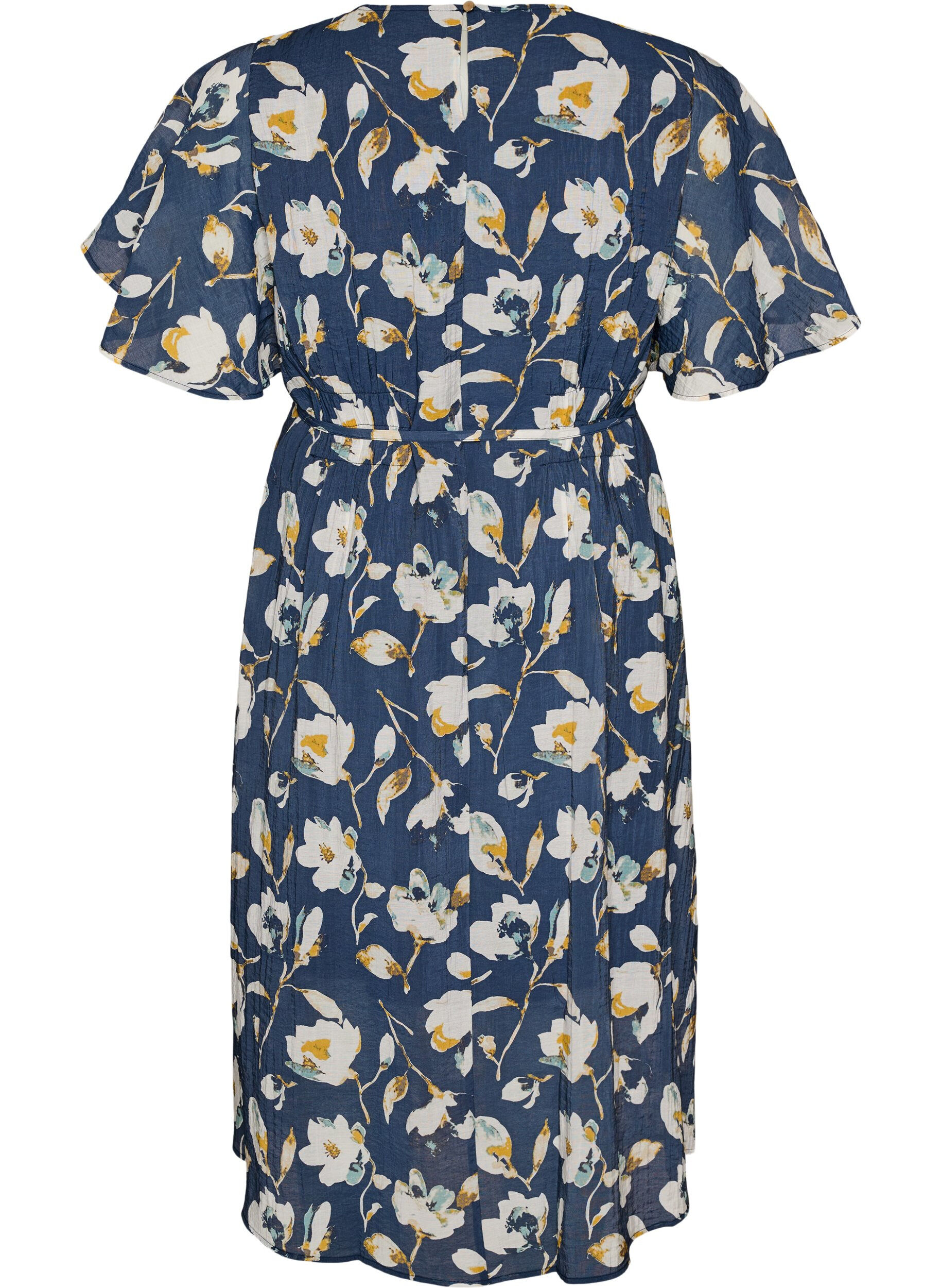 ZizziEnkellange jurk met vlindermouwen en strikceintuur, Blauw, Packshot image number 1