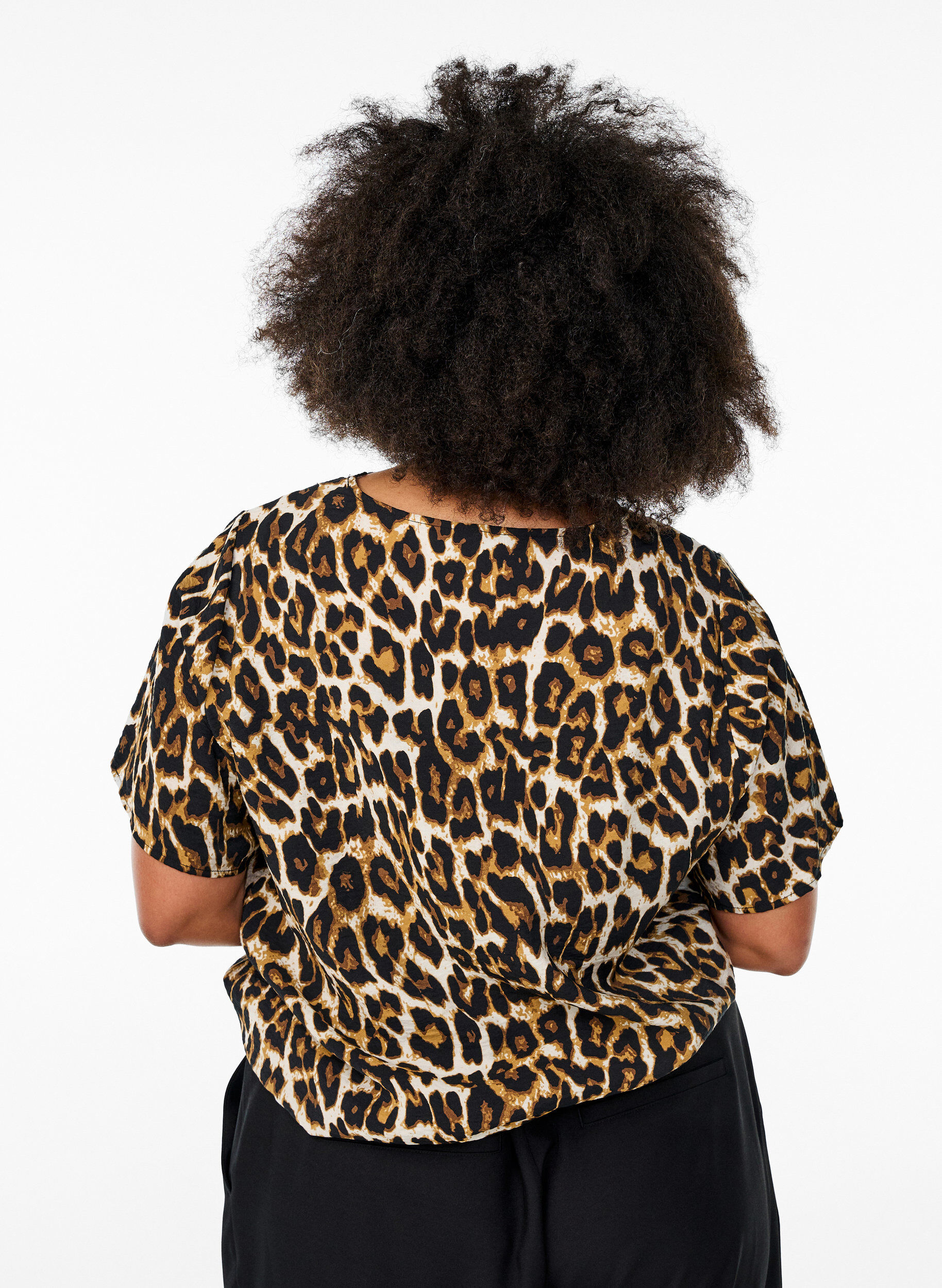 Zizzi Viscose blouse met korte mouwen en kanten rand, Bruin, Model image number 2