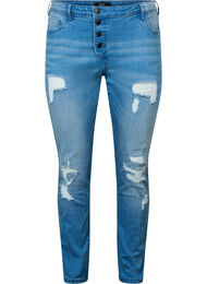 Ripped Emily jeans met normale taille, Blue denim, Packshot