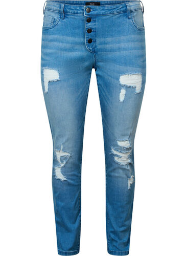 Ripped Emily jeans met normale taille, Blue denim, Packshot image number 0