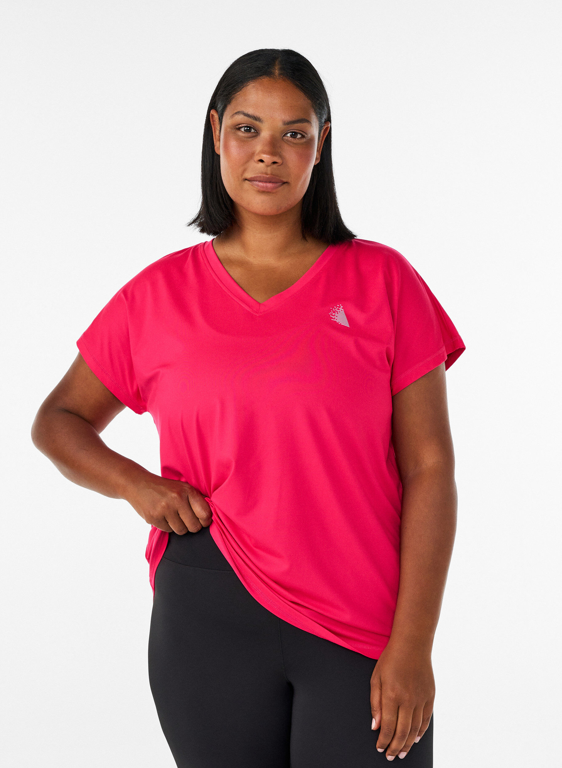Losvallend trainings-T-shirt met V-hals, Roze, Model
