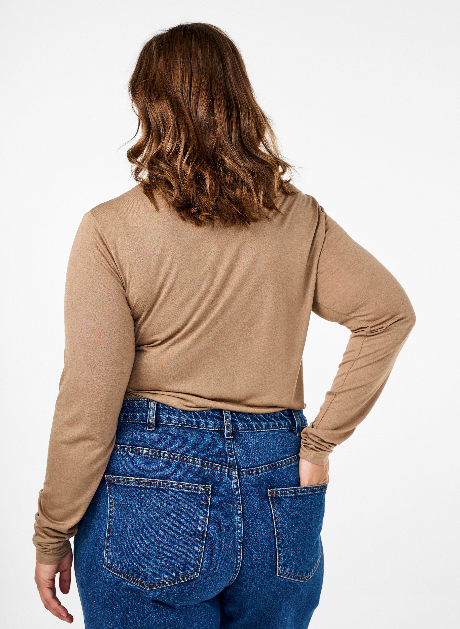 ZizziBlouse met lange mouwen van wol en viscose, Bruin, Model image number 2