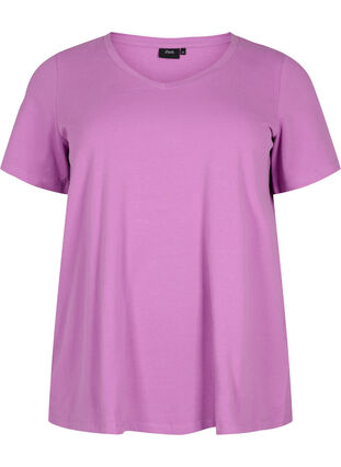 Basic t-shirt in effen kleur met katoen, Iris Orchid, Packshot image number 0