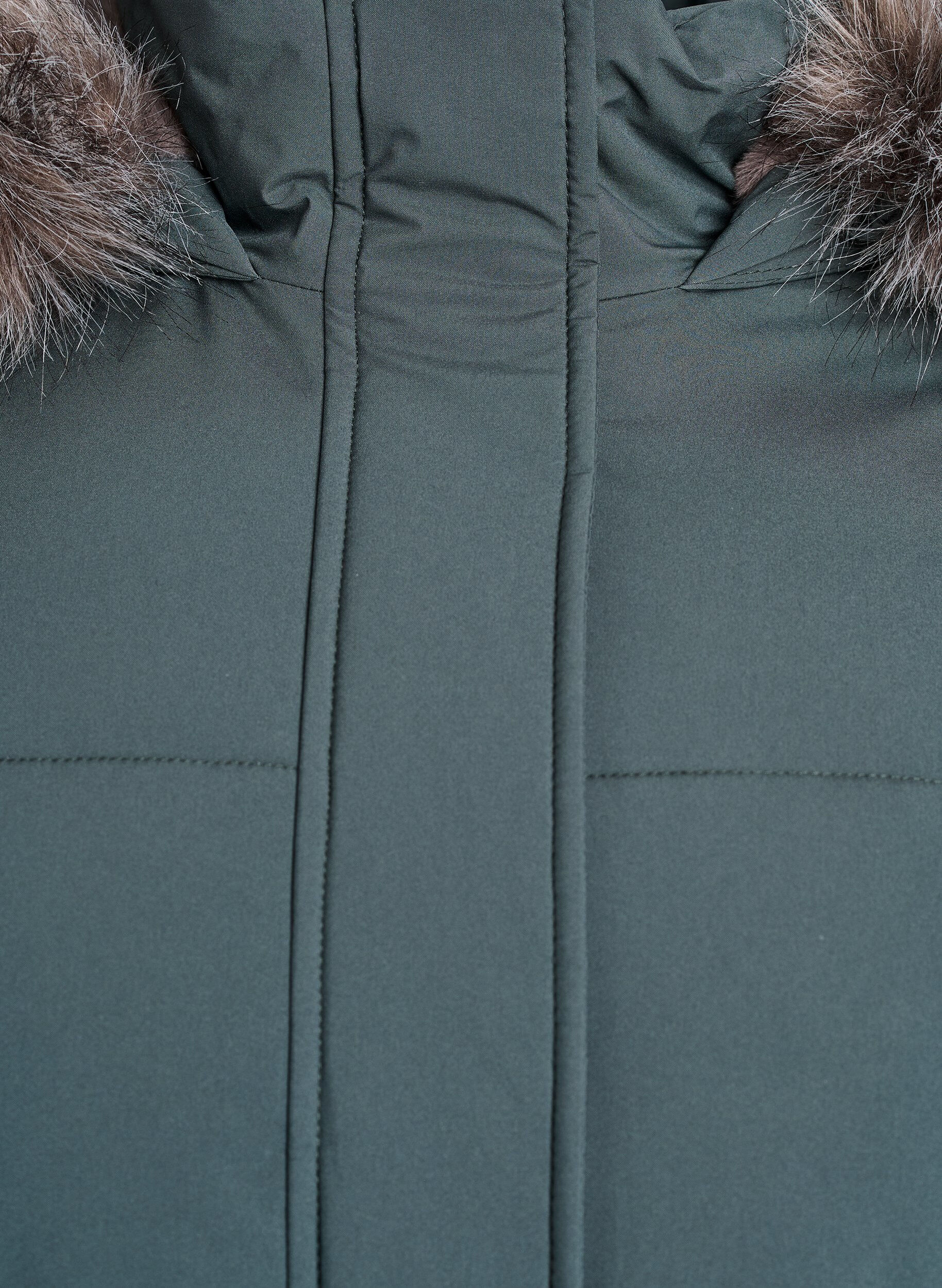 Zizzi Waterafstotende parka met imitatiebontkraag, Groen, Packshot image number 2