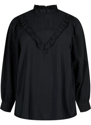 Viscose blouse met franjes, Black, Packshot image number 0
