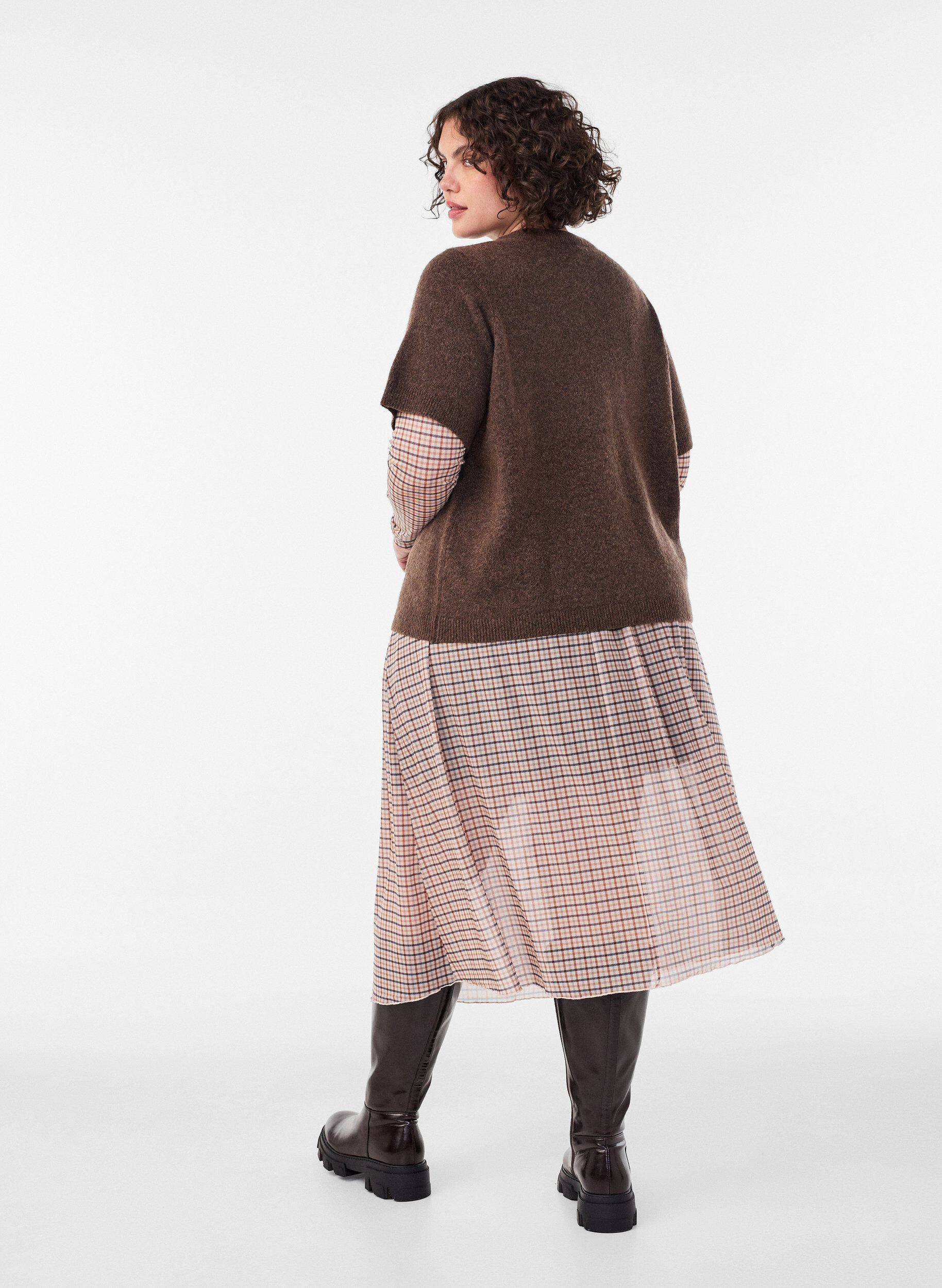 ZizziGecontroleerde mesh midi-rok, Beige, Model image number 1