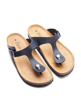Leren sandaal met scheurband en brede pasvorm, Black, Packshot image number 3