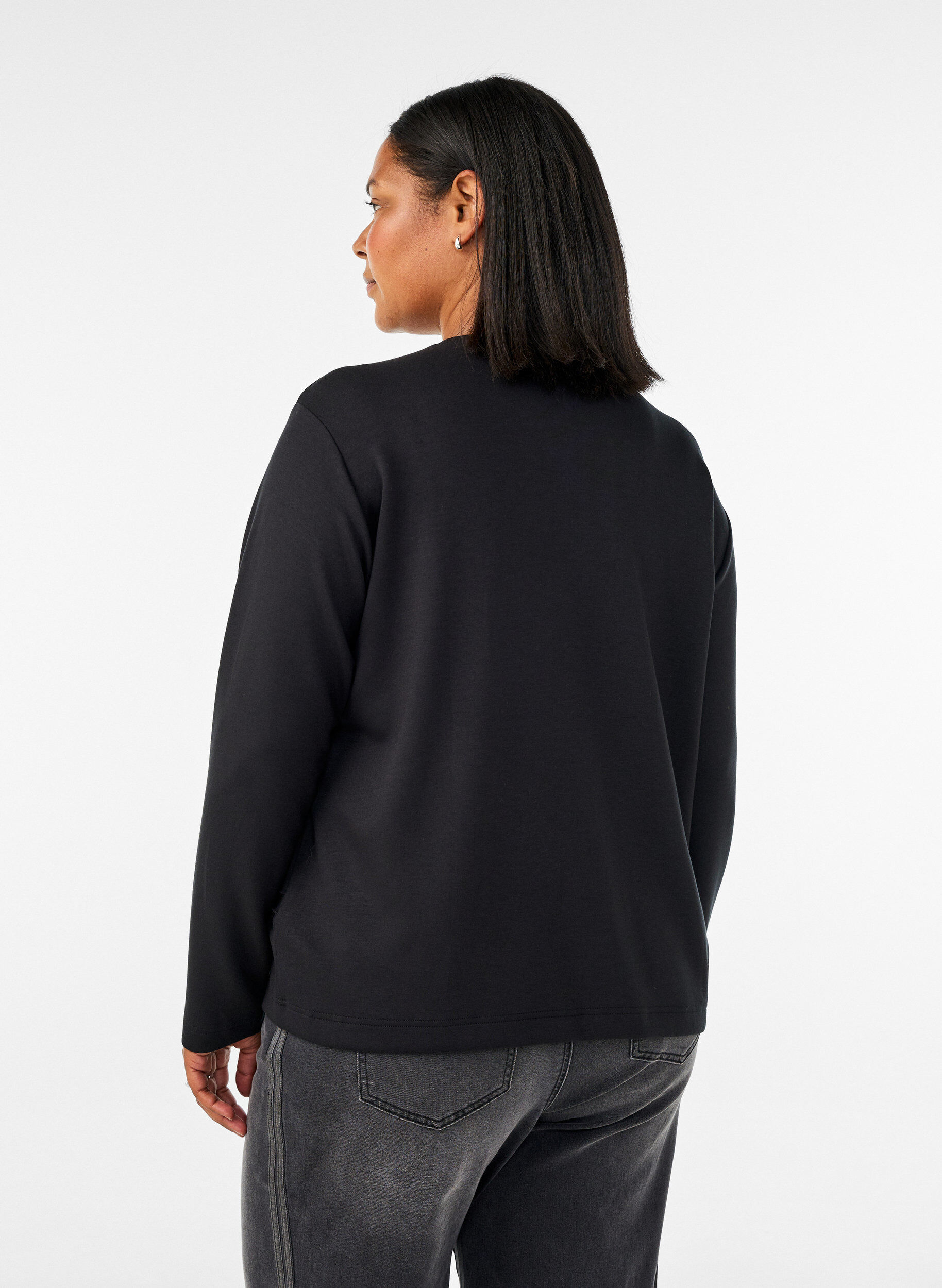 ZizziJersey blouse met een diagonale ruchesdetail, Zwart, Model image number 2
