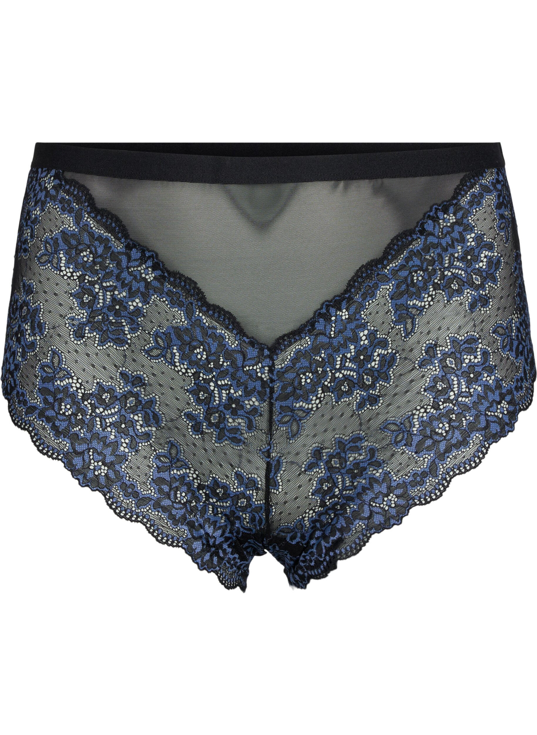 Zizzi Kanten slip met high waist, Black w. blue lace, Packshot image number 0