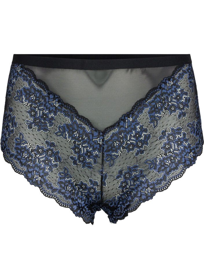 Kanten slip met high waist, Black w. blue lace, Packshot image number 0