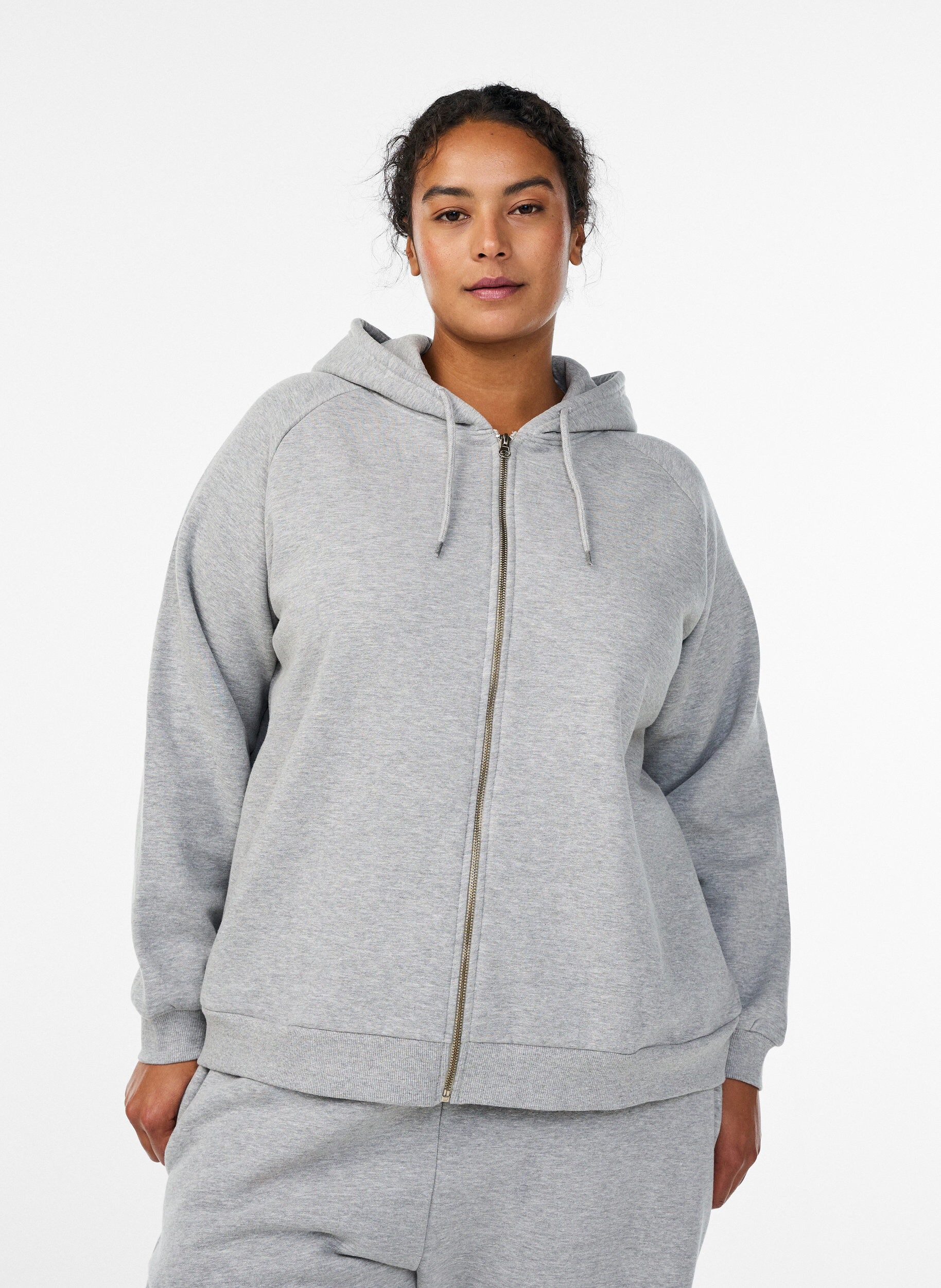Zizzi Hoodie met rits, Grijs, Model image number 0