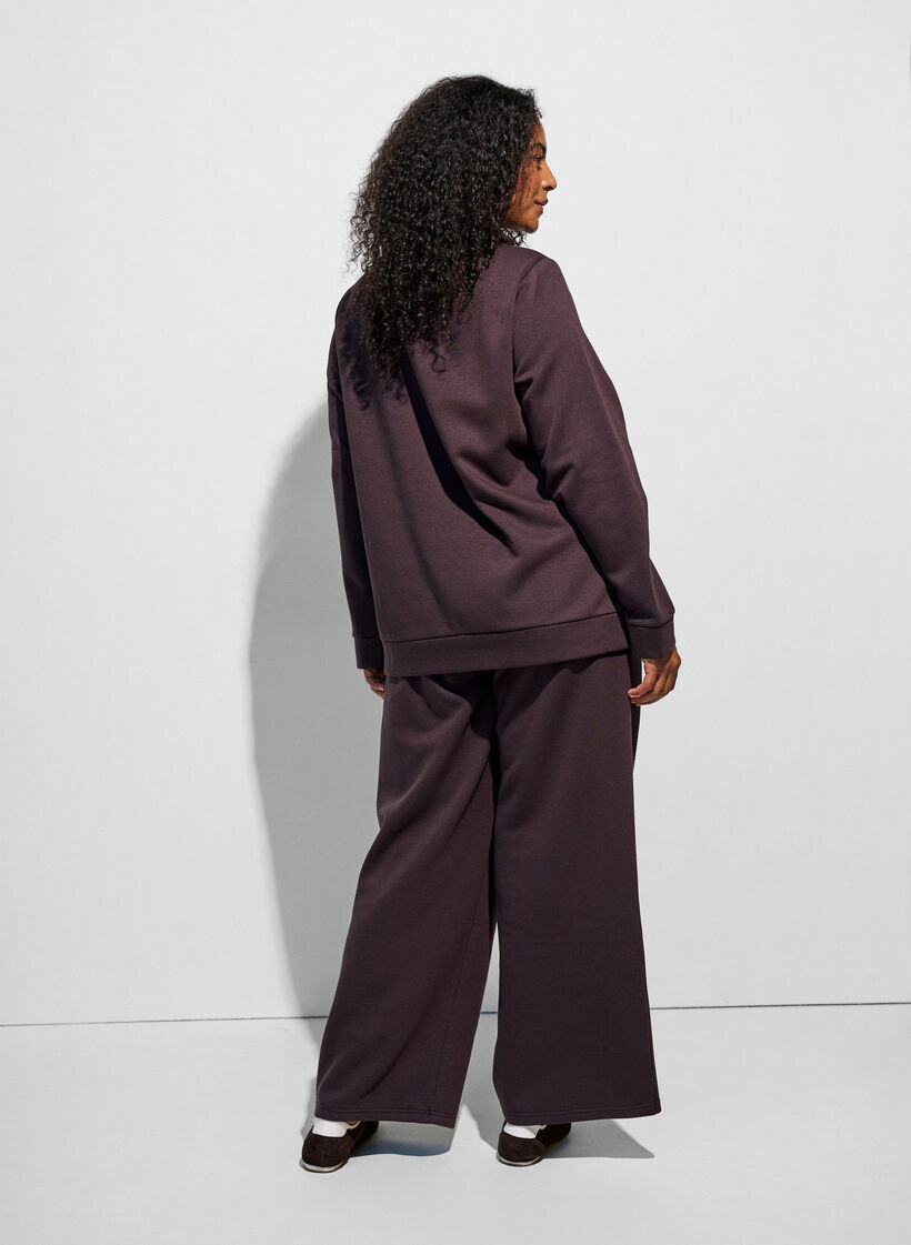 Sweatpants met hoge taille en wijde pijpen, Bruin, Model image number 1