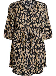 Korte jurk met 3/4-mouwen en patroon, Zwart