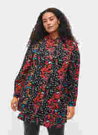 Lang viscose overhemd met bloemenprint, Black Flower, Model