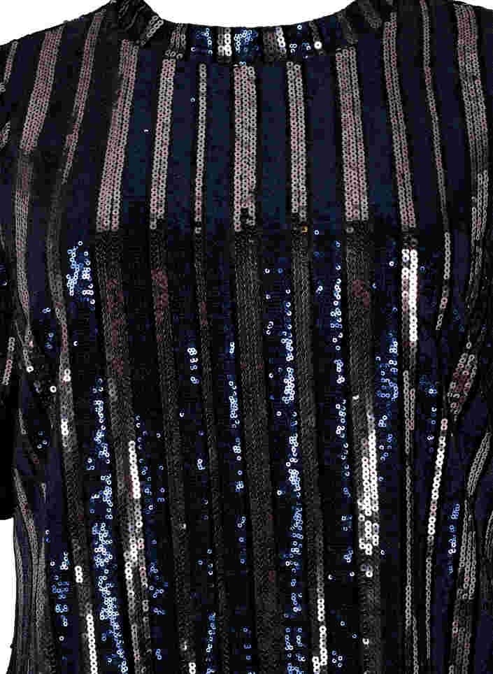 Paillettenjurk met korte mouwen en split, Evening Blue Stripe , Packshot image number 2