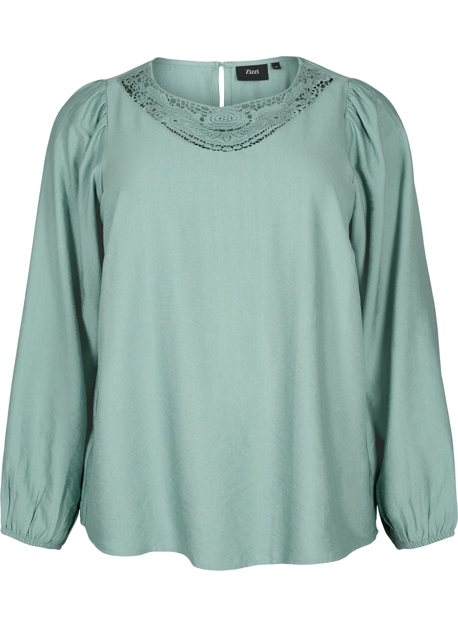 Zizzi Blouse van viscose met gehaakt detail, Chinois Green, Packshot image number 0
