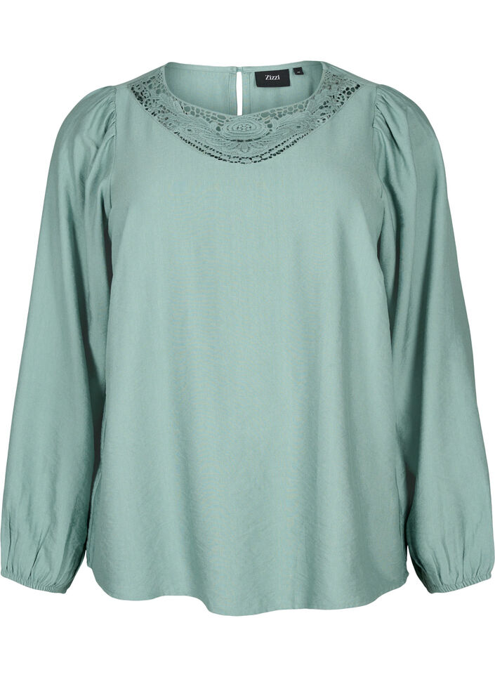 Blouse van viscose met gehaakt detail, Chinois Green, Packshot image number 0