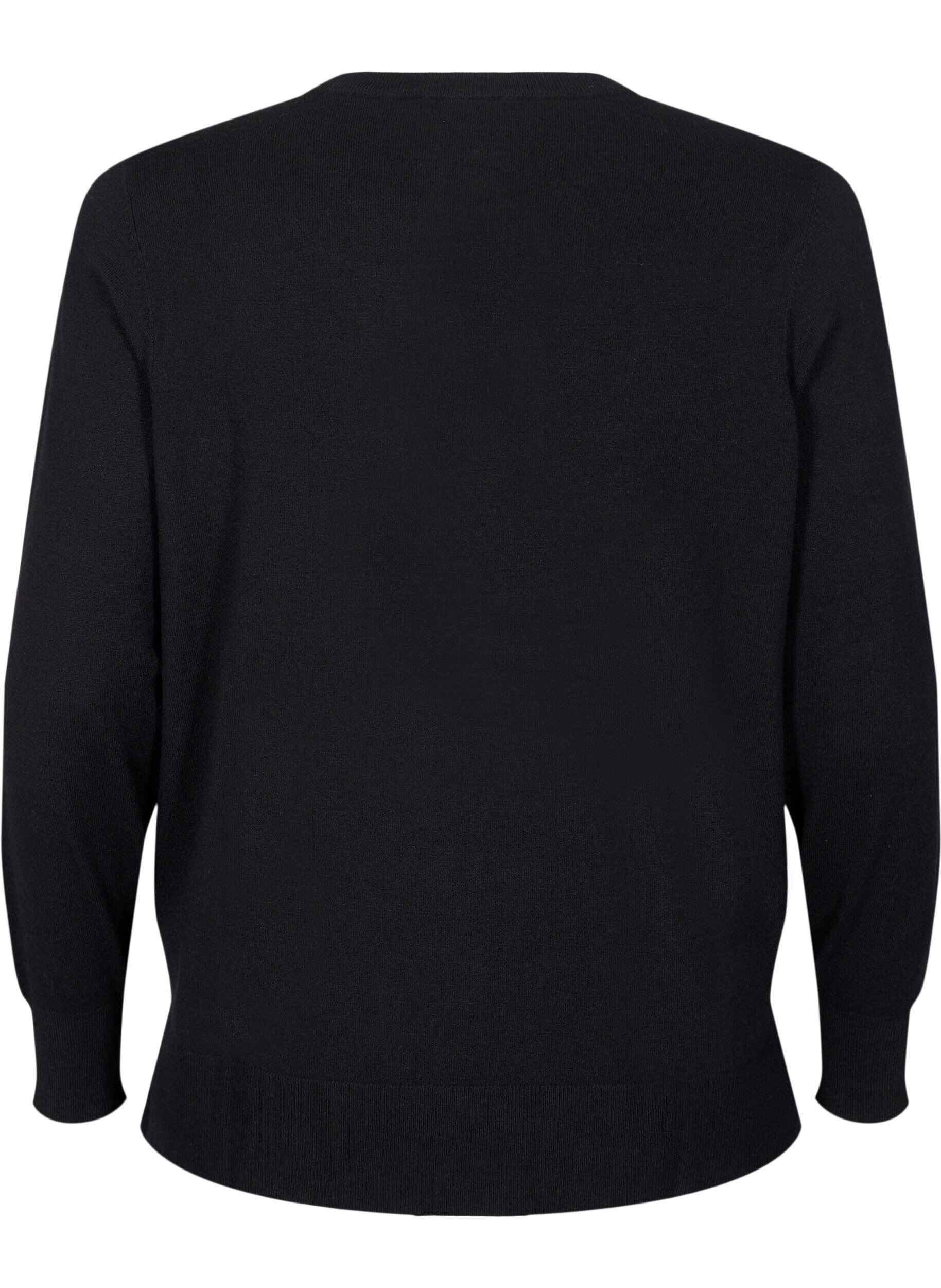 Zizzi Gebreide blouse met lange mouwen en een spleet, Zwart, Packshot image number 1