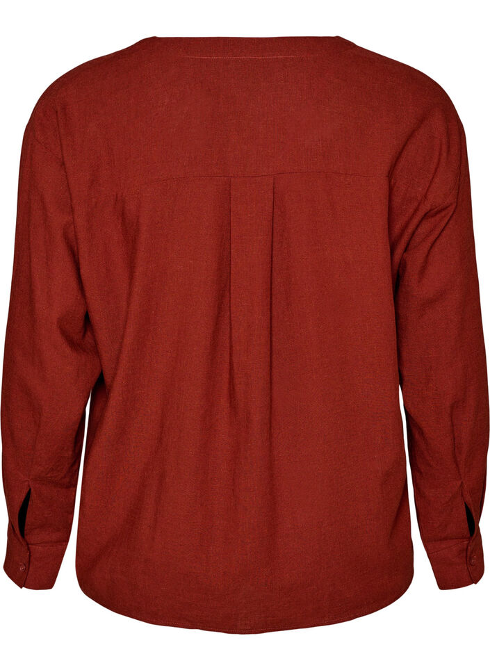 Blouse in linnen en viscose met V-hals, Rood, Packshot