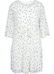 Bedrukte geplooide jurk met bindband, Bright White w. Dots