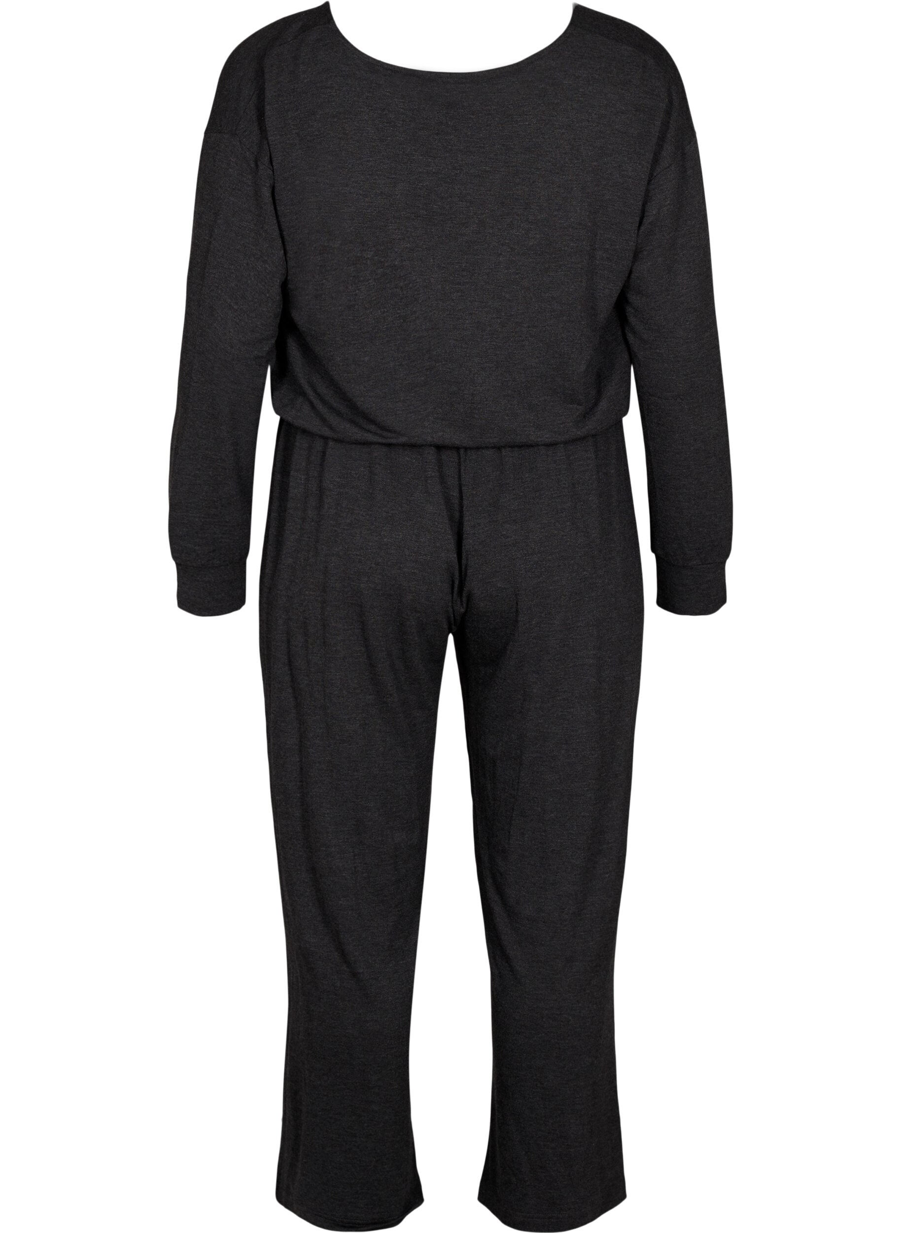 Zizzi Jumpsuit met overslag en strikjes, Dark Grey Melange, Packshot image number 1