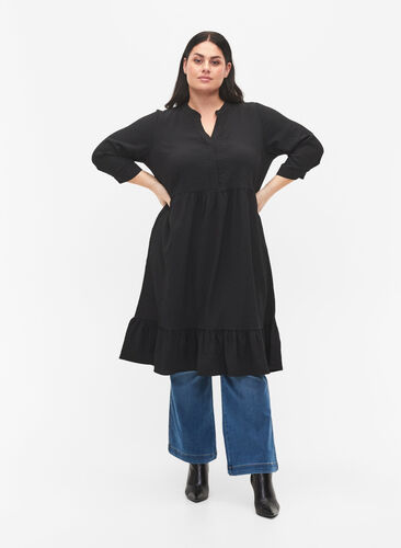 Effen midi jurk met 3/4-mouwen, Black, Model image number 2