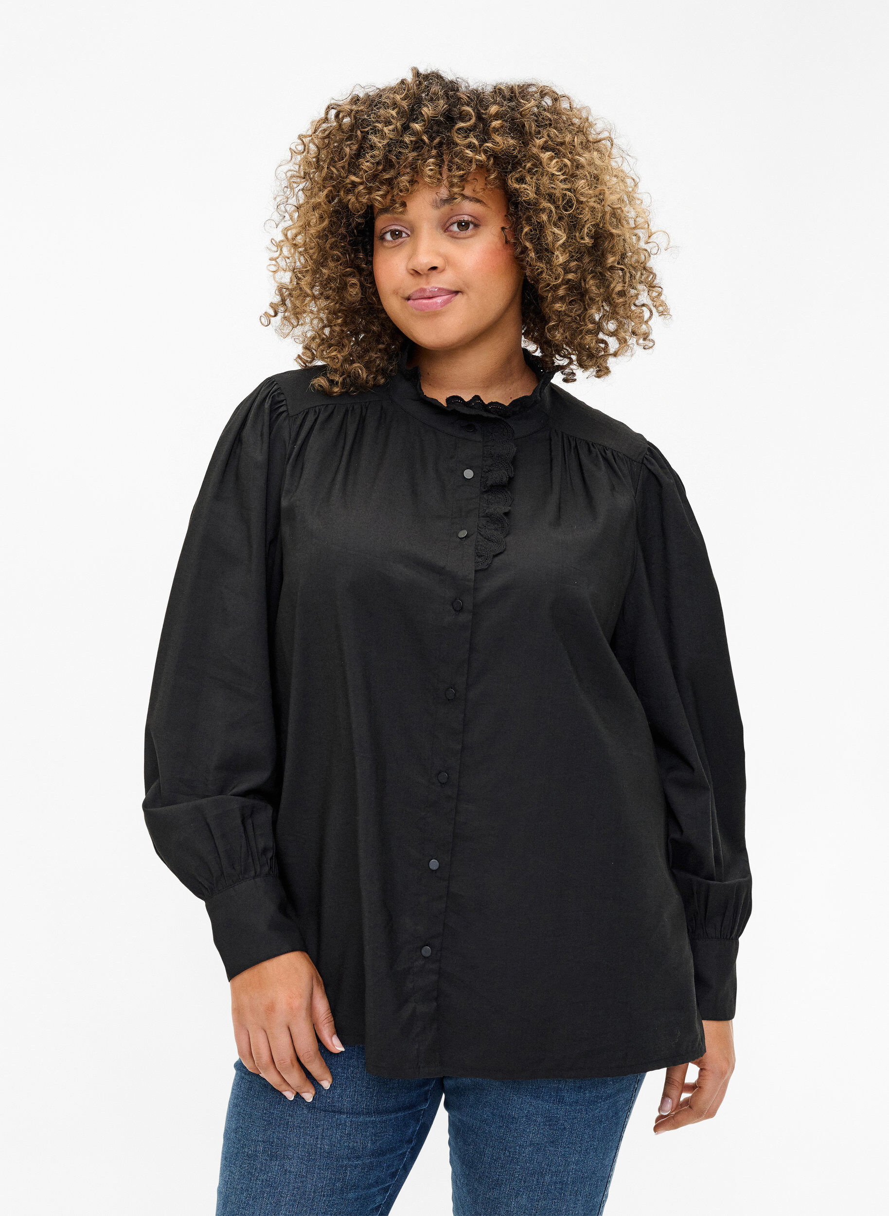 Zizzi Visicoshirt Blouse met ruffles, Black, Model image number 0