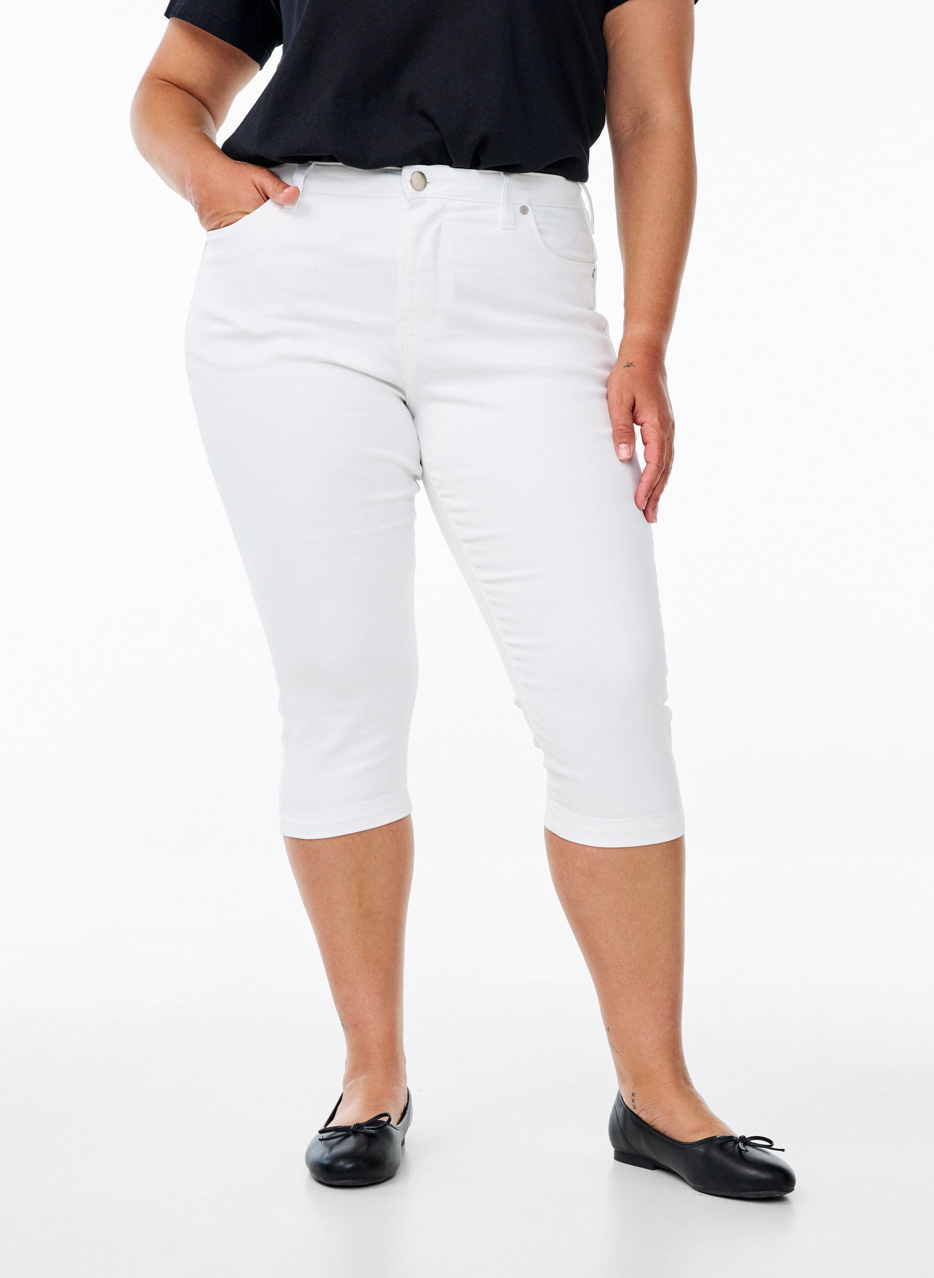 Zizzi Amy capri jeans met hoge taille en super strakke pasvorm, Wit, Model image number 2