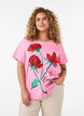 Katoenen T-shirt met print aan de voorkant, Roze, Model image number 0