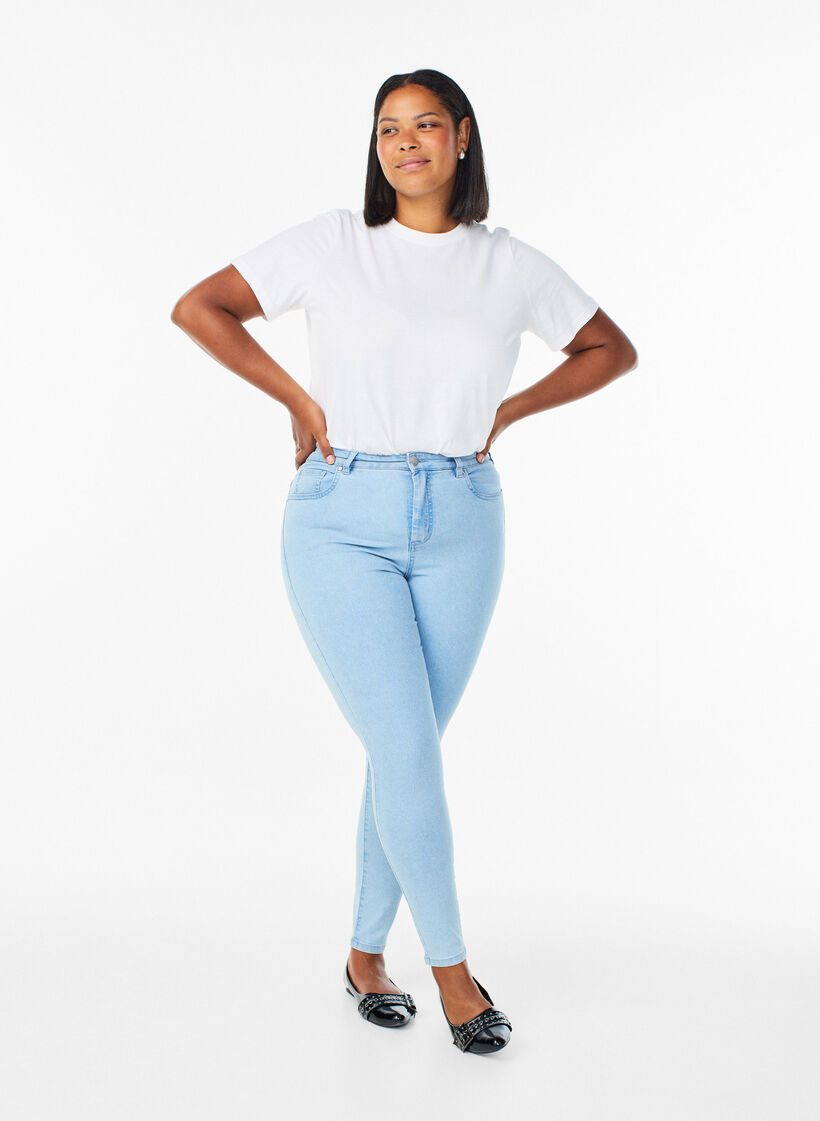 Amy super slim fit jeans met hoge taille, Blauw, Model image number 0