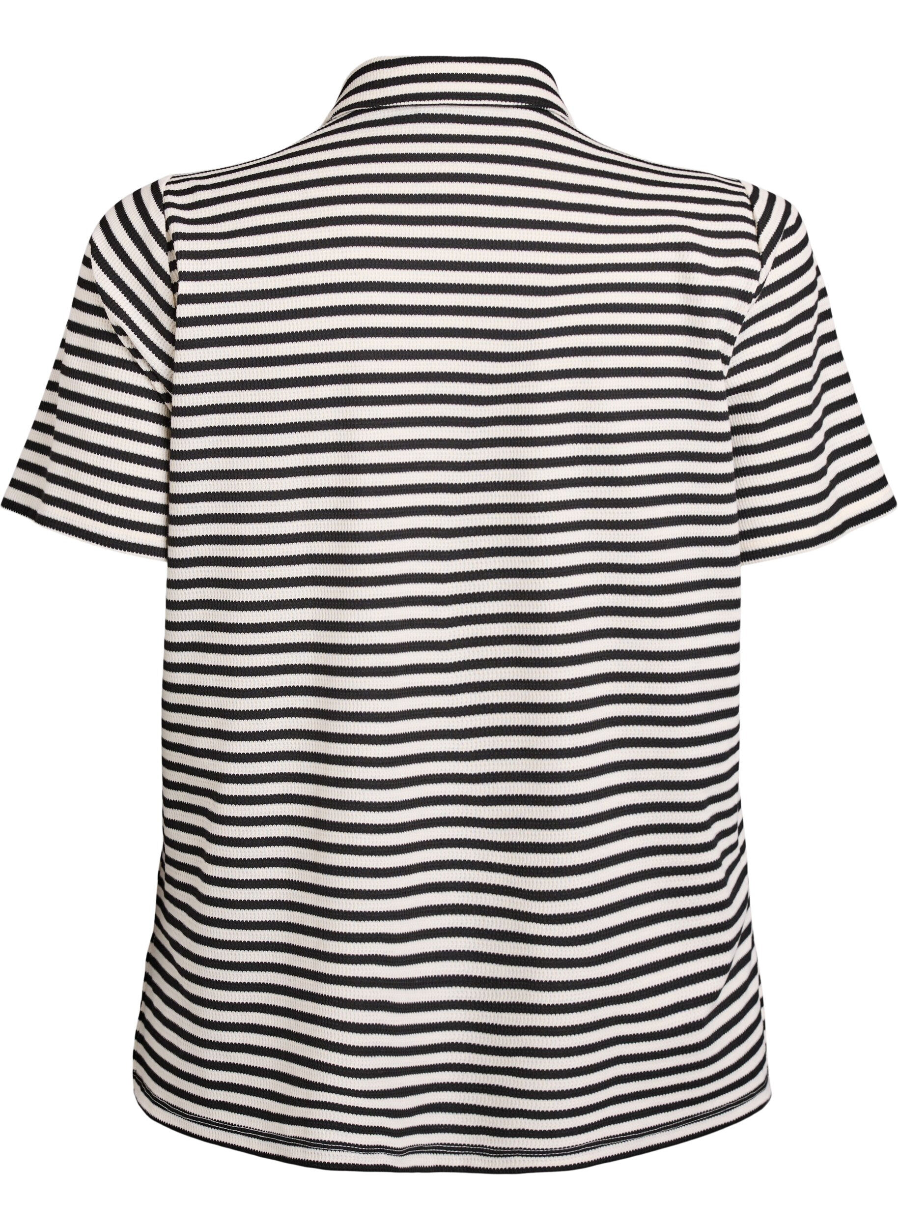 Zizzi Gestreept poloshirt met korte mouwen, Zwart, Packshot image number 1