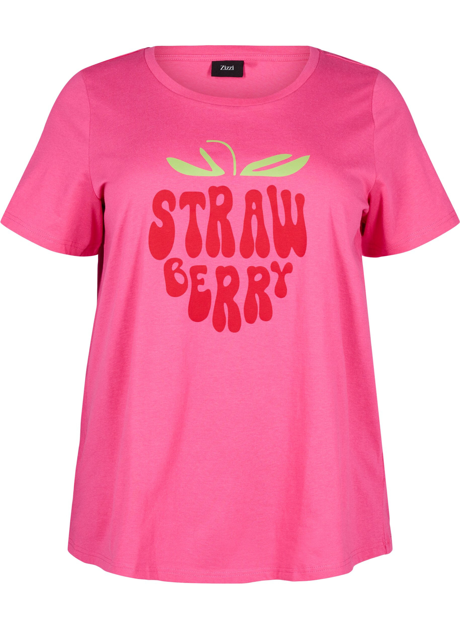 Zizzi Katoenen T-shirt met motief, Raspb. w. Strawberry, Packshot image number 0
